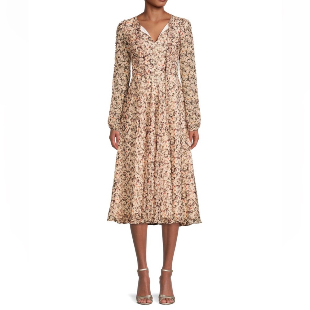 Mikael Aghal floral tie neck dress. GUC. Size 12.